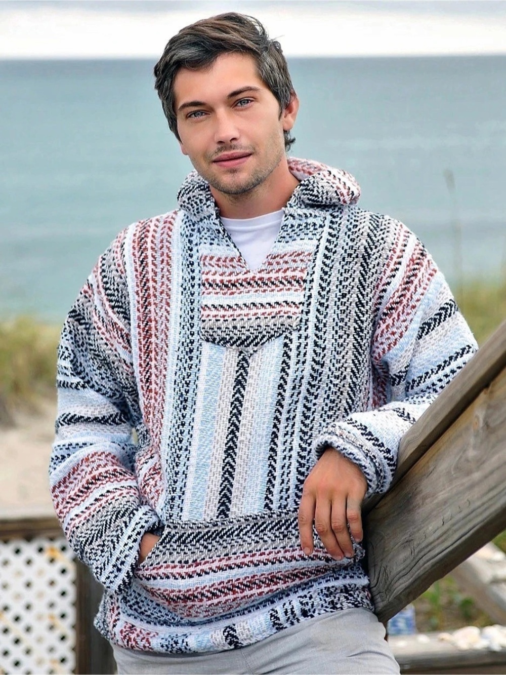 Men's Geometric Hooded Pullover Baja Joe Terracotta Hoodie men’s large